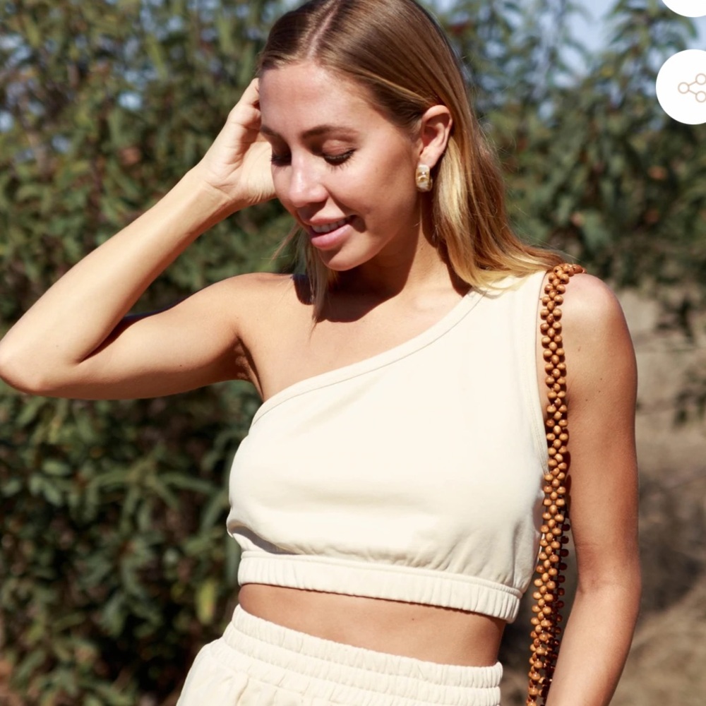 Cream One Shoulder Crop Top